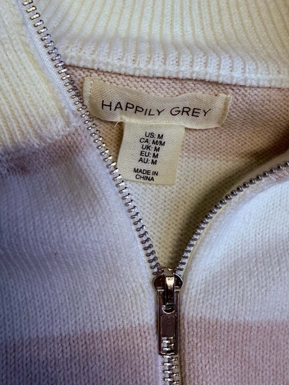 Happily Grey Striped Full Zip Cropped Sweater Size M - Picture 2 of 5
